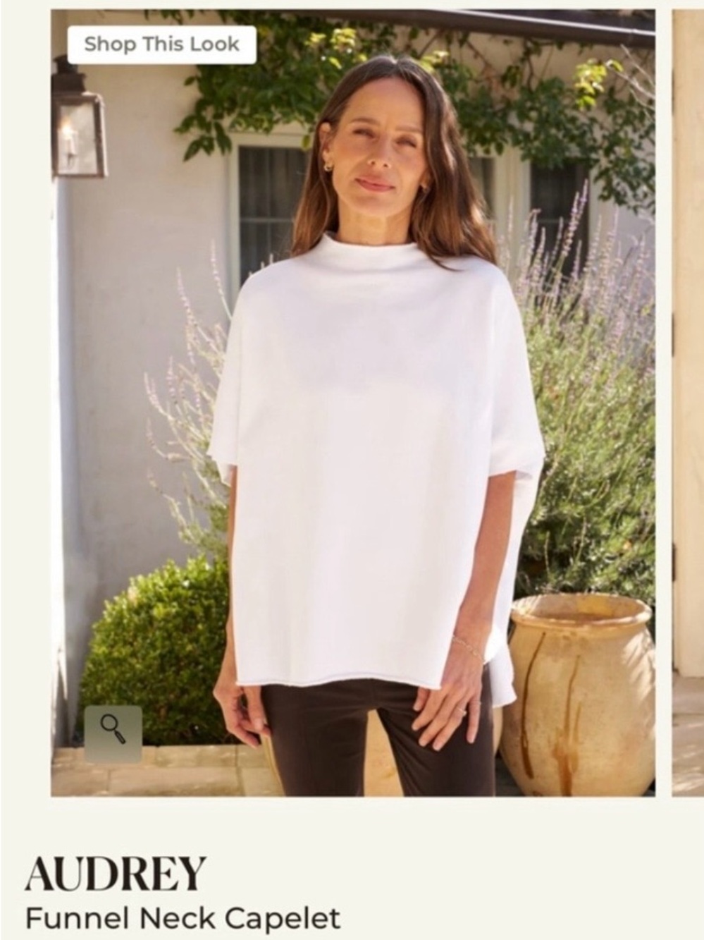 Frank & Eileen Audrey Sweatshirt/ Capelet O/S White Funnel Neck